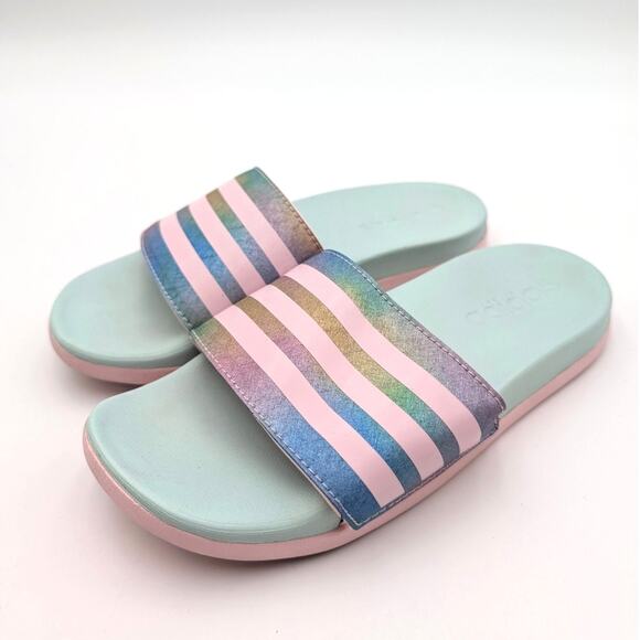 Adidas Adilette Comfort Sport Slide Sandals Kids Mint/Clear Pink Size US1 EU33 - Picture 1 of 12